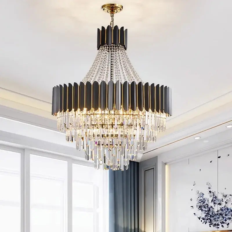 Modern black & silver crystal led chandelier dining room light