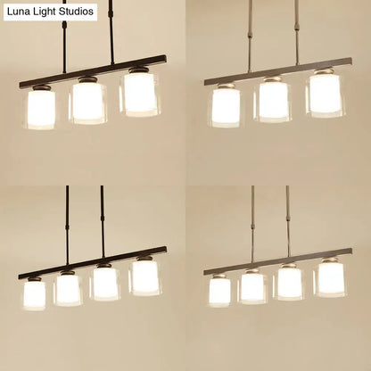 Modern black & silver cylinder island pendant light for kitchen