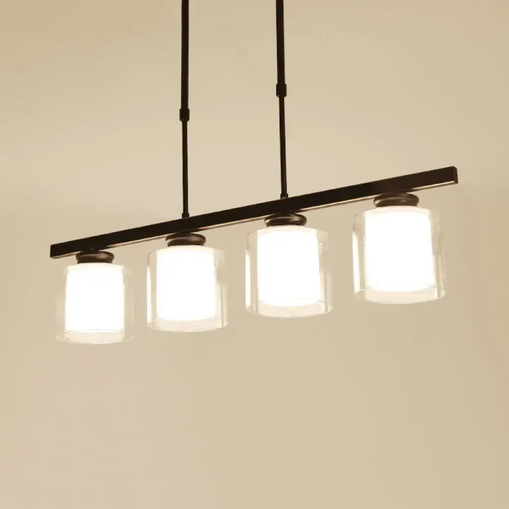 Modern black & silver cylinder island pendant light for kitchen