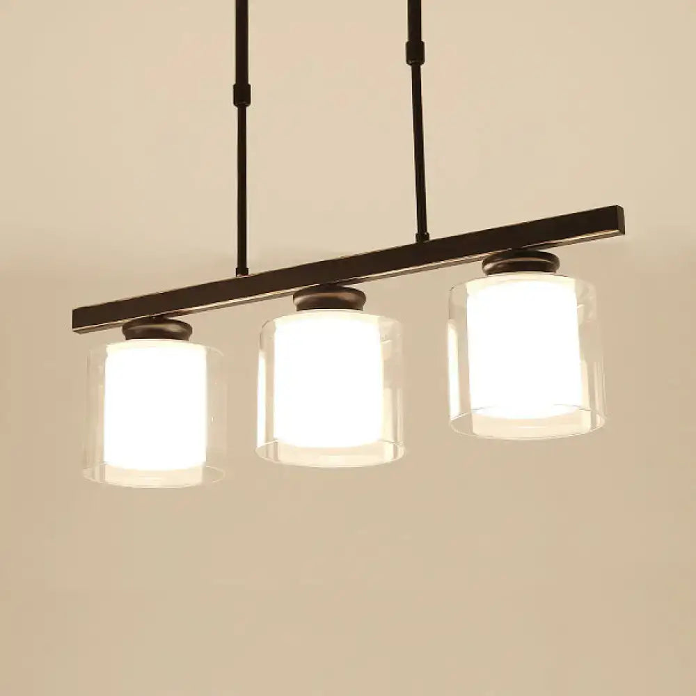 Modern black & silver cylinder island pendant light for kitchen
