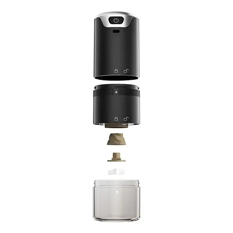 Modern black & silver electric coffee tamper barista grinder kitchen