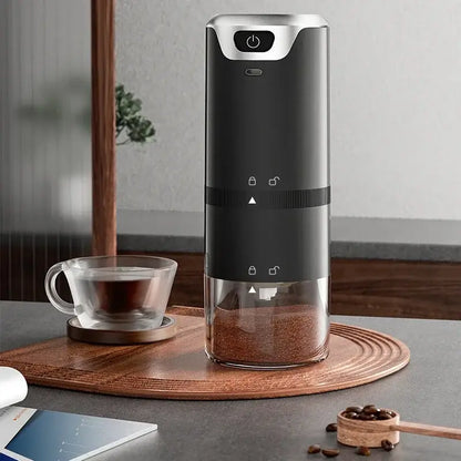 Modern black & silver electric coffee tamper barista grinder kitchen