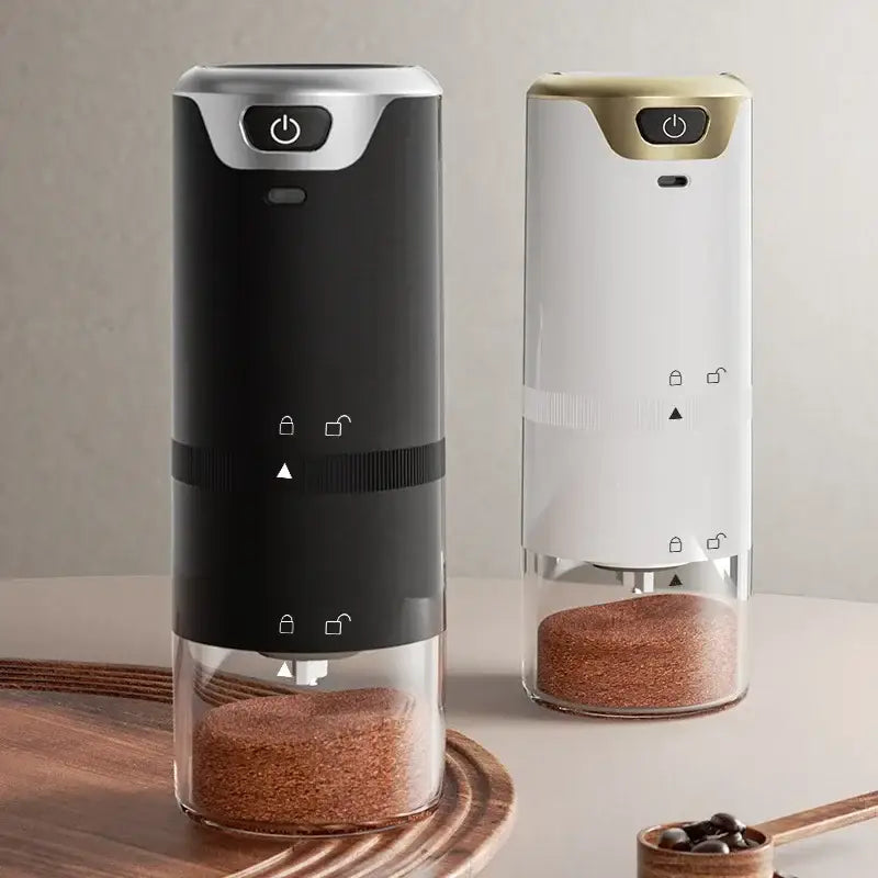 Modern black & silver electric coffee tamper barista grinder kitchen