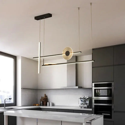 Modern black & silver geometric island chandelier dining room light