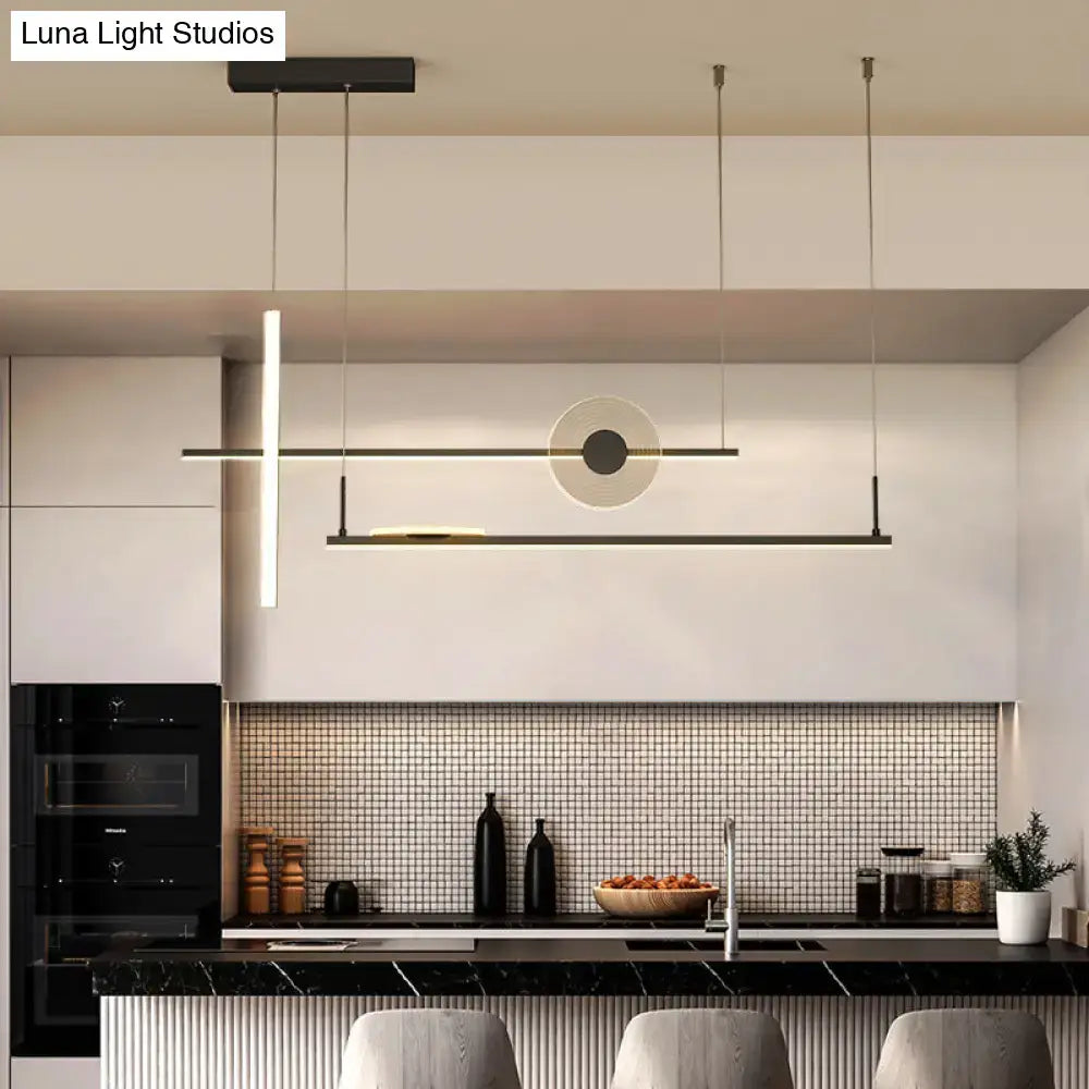 Modern black & silver geometric island chandelier dining room light