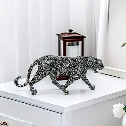 Modern black & silver mosaic leopard panther – living room sculpture