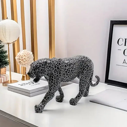Modern black & silver mosaic leopard panther – living room sculpture