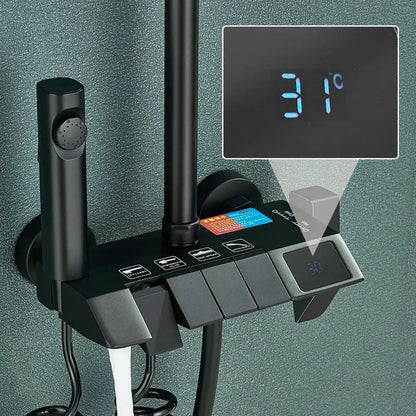 Modern black smart digital rainfall shower system bathroom set