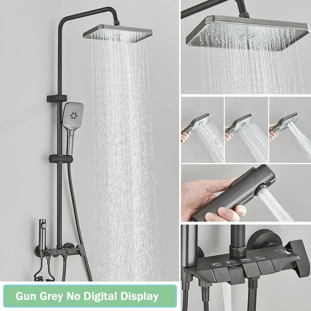 Modern black smart digital rainfall shower system bathroom set