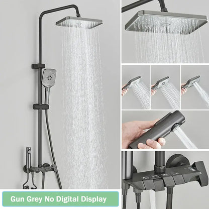 Modern black smart digital rainfall shower system bathroom set