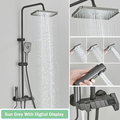 Modern black smart digital rainfall shower system bathroom set