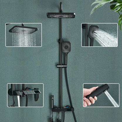 Modern black smart digital rainfall shower system bathroom set