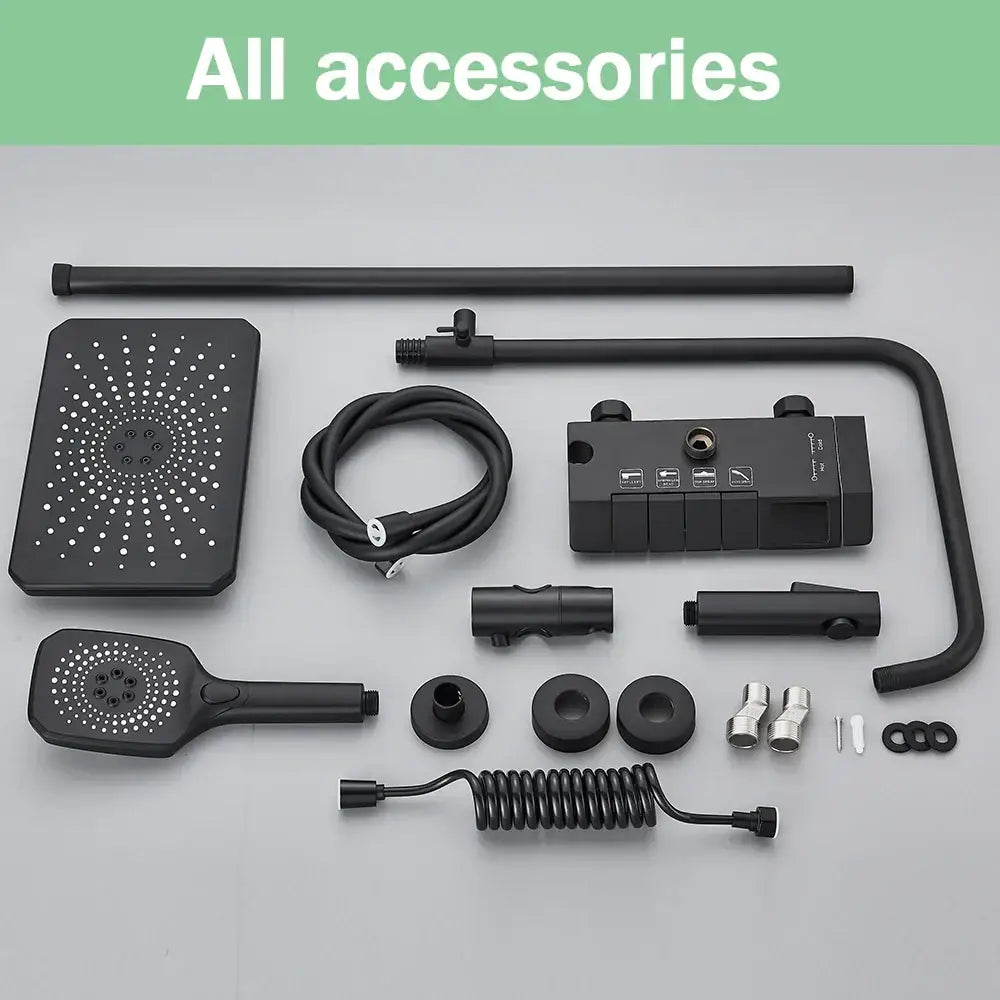Modern black smart digital rainfall shower system bathroom set