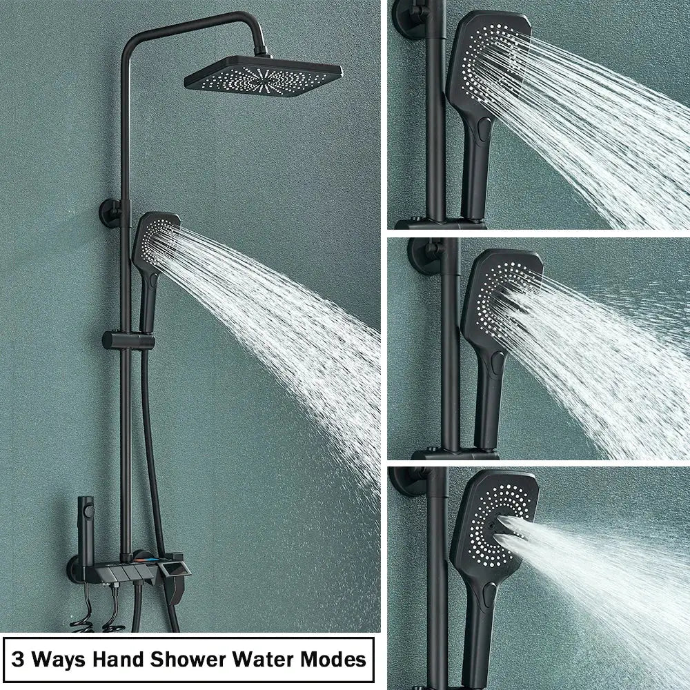 Modern black smart digital rainfall shower system bathroom set