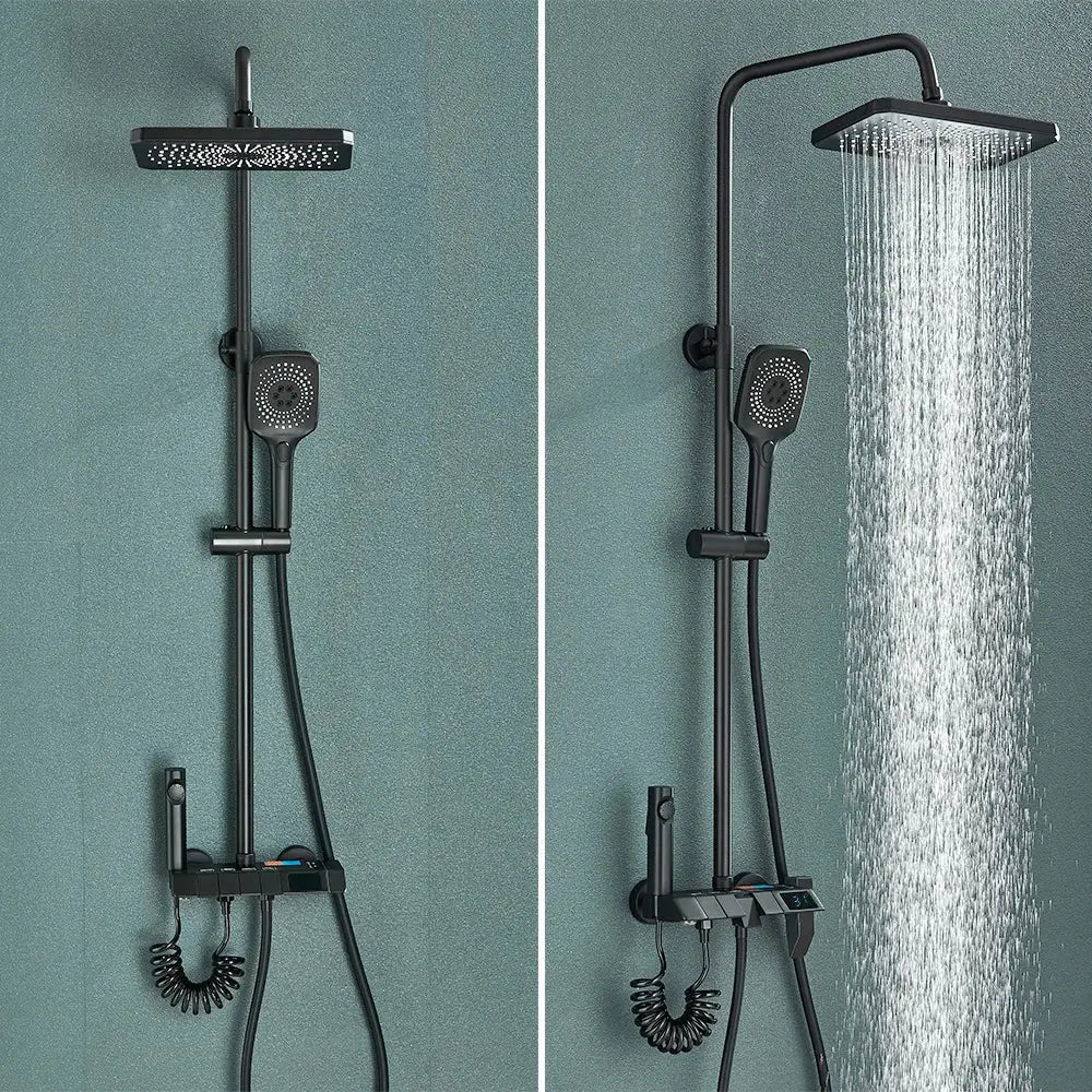 Modern black smart digital rainfall shower system bathroom set
