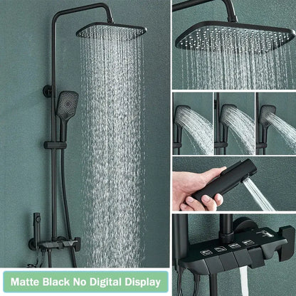 Modern black smart digital rainfall shower system bathroom set