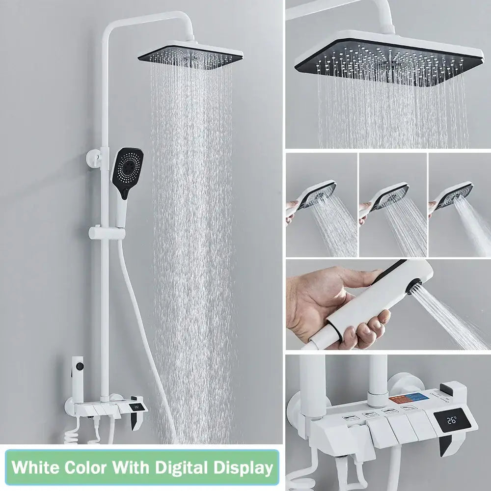 Modern black smart digital rainfall shower system bathroom set