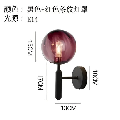 Modern black smoked glass ball led wall lamp bedroom sconce