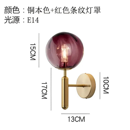 Modern black smoked glass ball led wall lamp bedroom sconce
