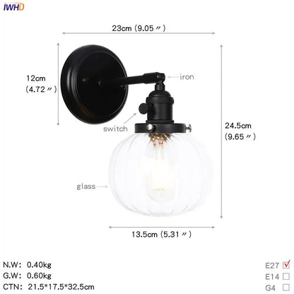 Modern black smoked glass ball wall sconce hallway light