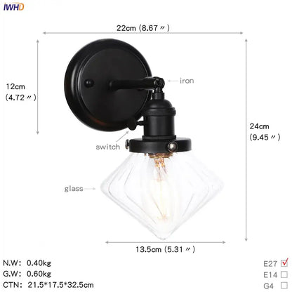 Modern black smoked glass ball wall sconce hallway light