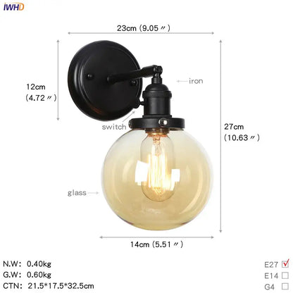 Modern black smoked glass ball wall sconce hallway light