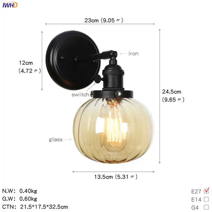 Modern black smoked glass ball wall sconce hallway light
