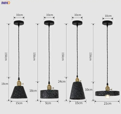 Modern black speckled cement pendant lamp kitchen brass accent
