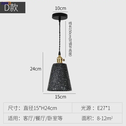 Modern black speckled cement pendant lamp kitchen brass accent