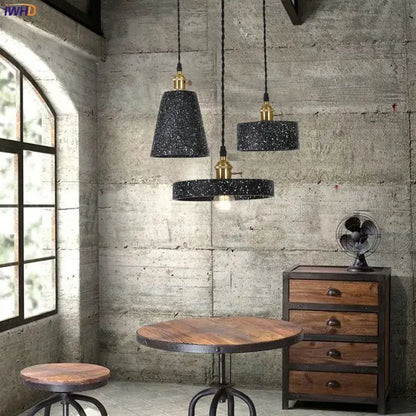 Modern black speckled cement pendant lamp kitchen brass accent