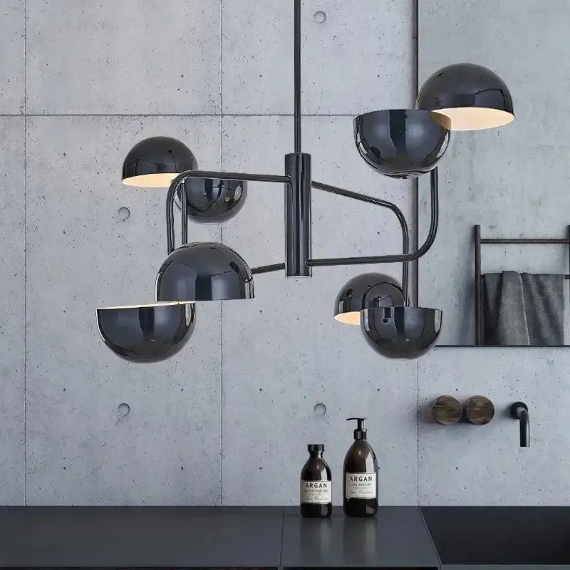 Modern black spherical abstract art chandelier for living room
