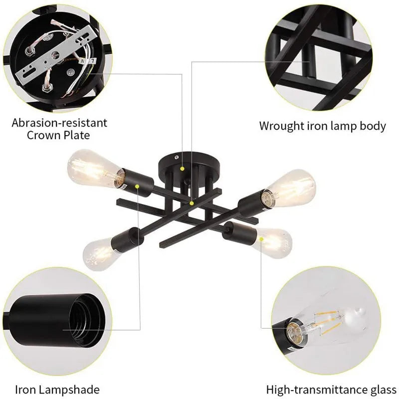 DecorBites™ Modern Black Sputnik Chandelier Flush Mount