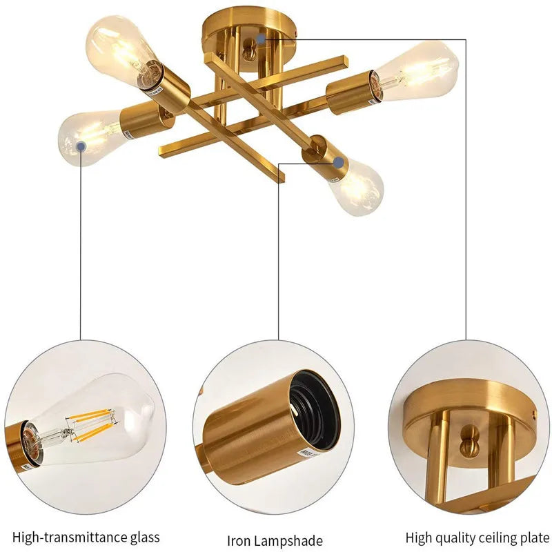 DecorBites™ Modern Black Sputnik Chandelier Flush Mount