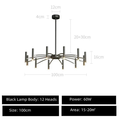 Modern black sputnik chandelier living room metal light fixture