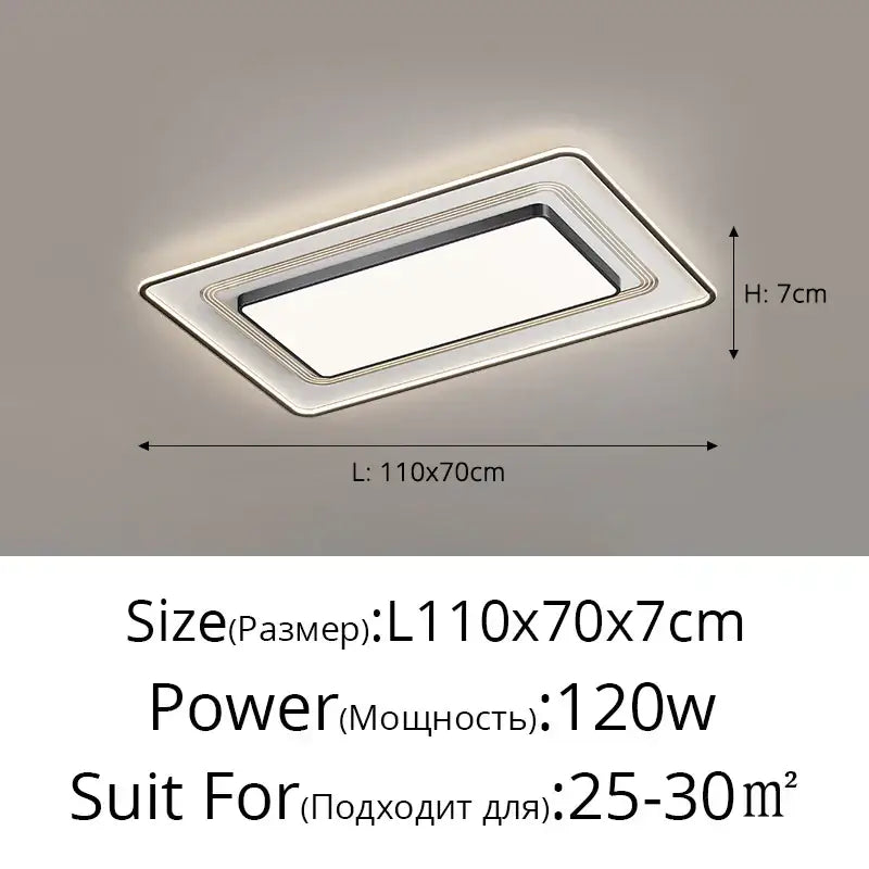 Modern black square led ceiling light for living room dimming