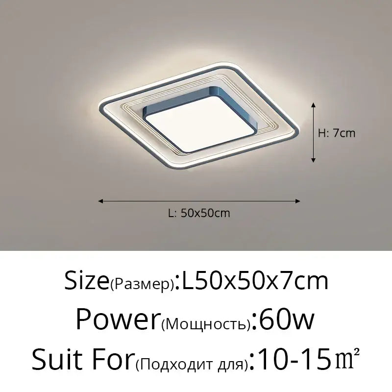 Modern black square led ceiling light for living room dimming