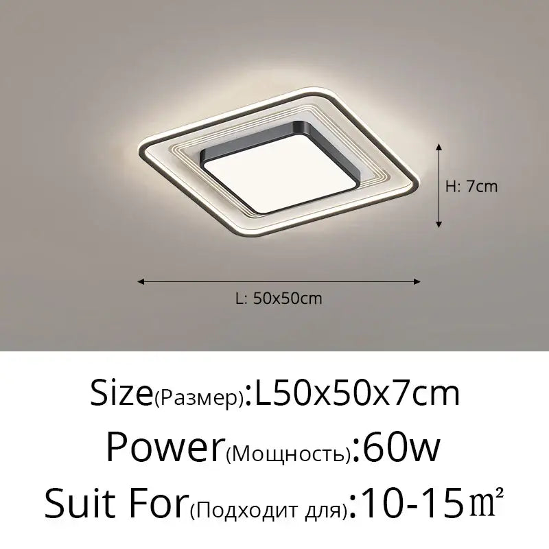 Modern black square led ceiling light for living room dimming