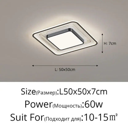 Modern black square led ceiling light for living room dimming
