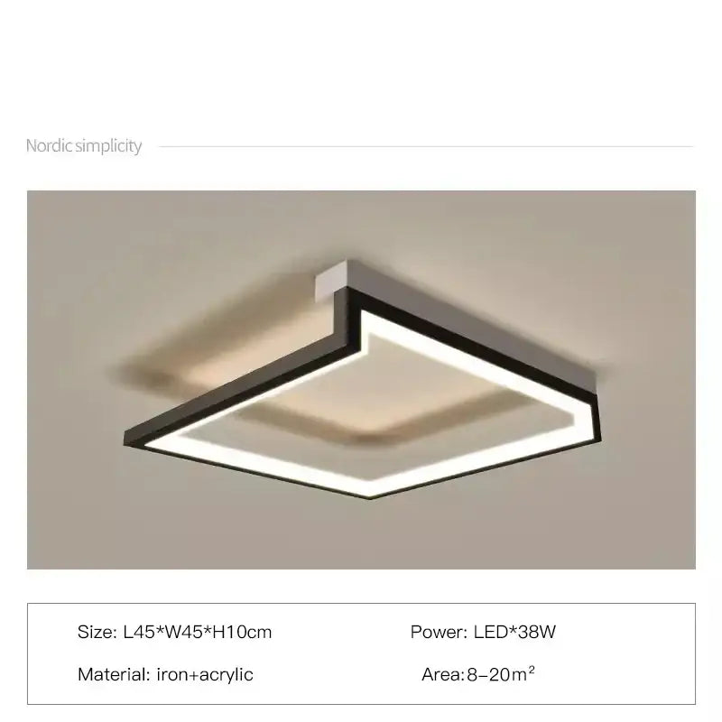 Modern black square led smart chandelier living room ceiling light