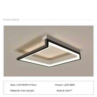 Modern black square led smart chandelier living room ceiling light