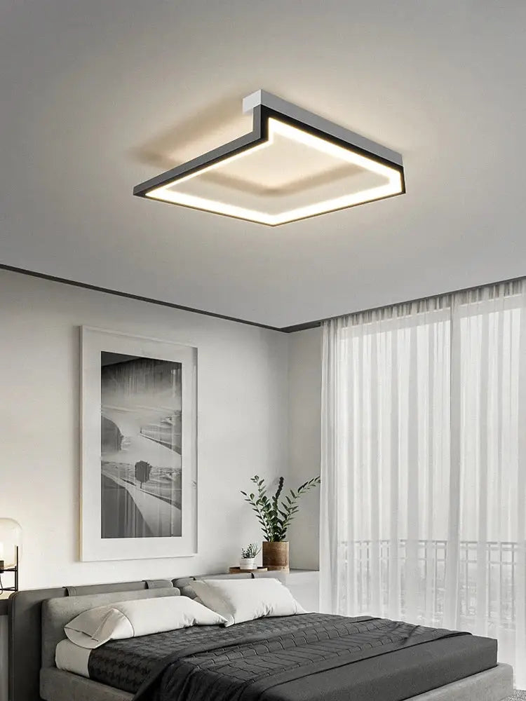 Modern black square led smart chandelier living room ceiling light