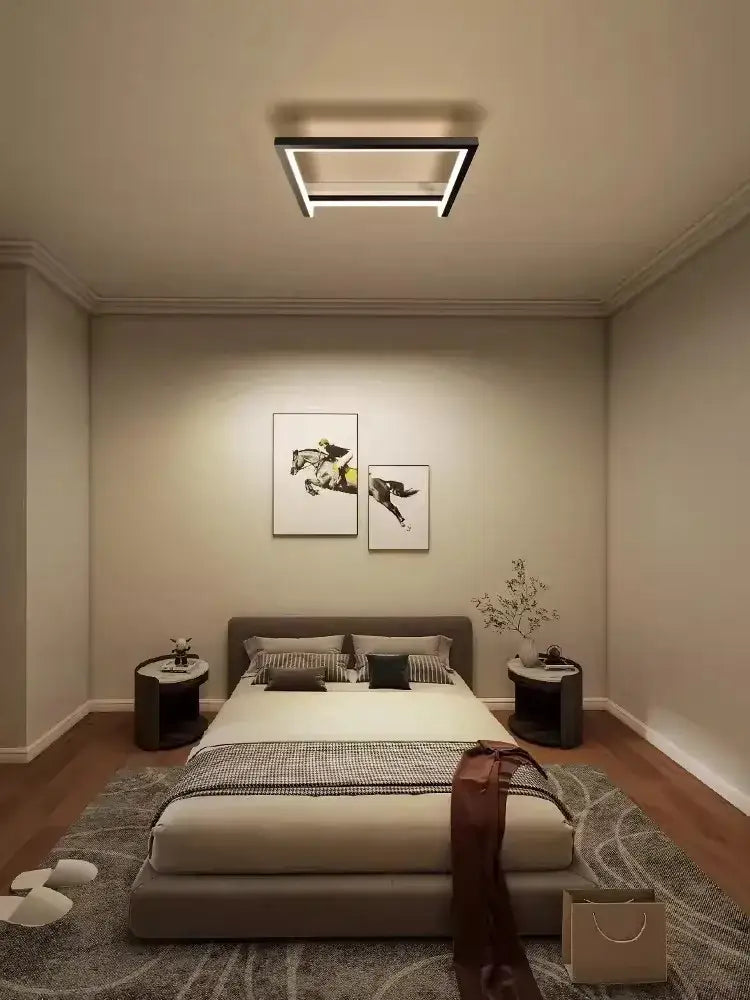 Modern black square led smart chandelier living room ceiling light