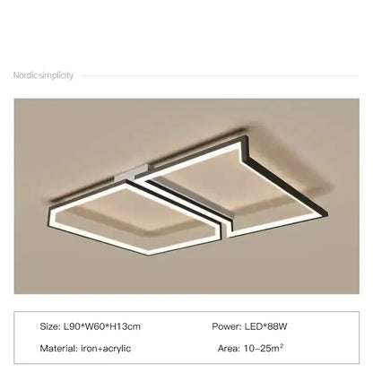 Modern black square led smart chandelier living room ceiling light