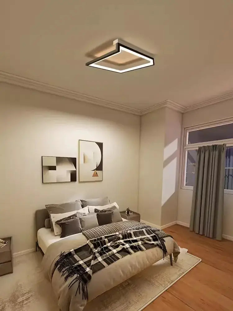 Modern black square led smart chandelier living room ceiling light