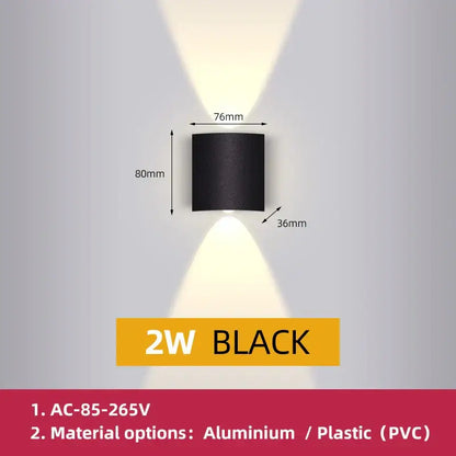Modern black square led wall light bedroom waterproof decor
