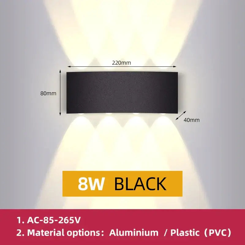 Modern black square led wall light bedroom waterproof decor