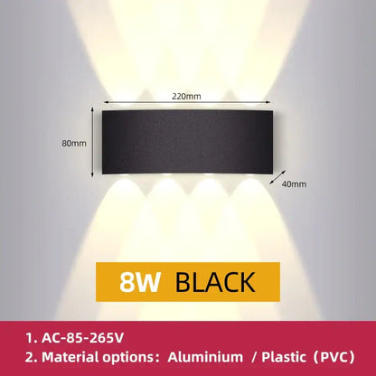 Modern black square led wall light bedroom waterproof decor
