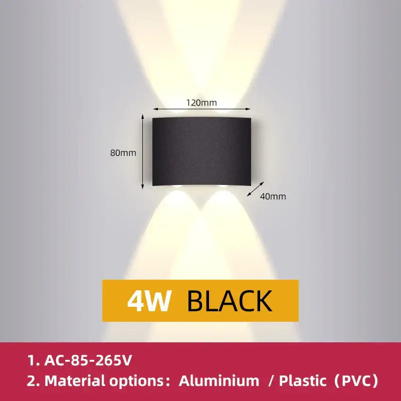 Modern black square led wall light bedroom waterproof decor