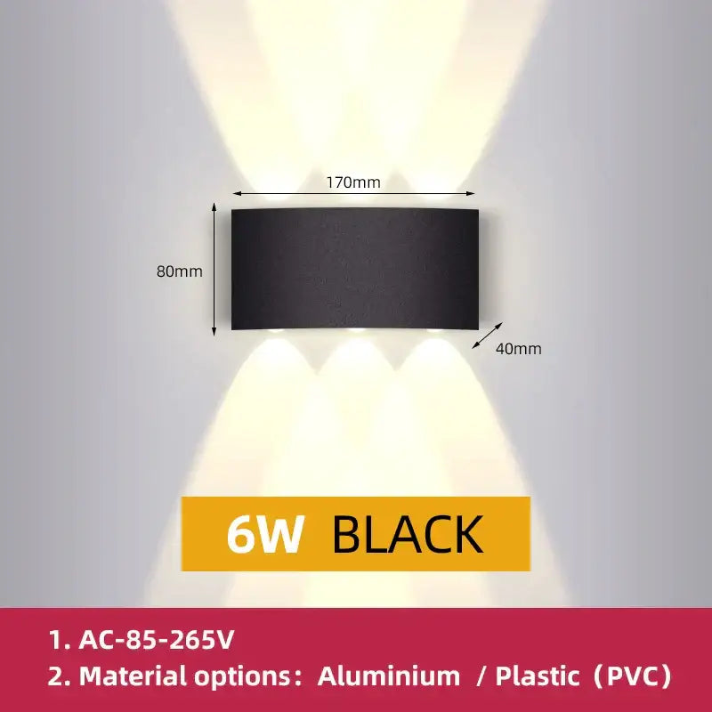 Modern black square led wall light bedroom waterproof decor
