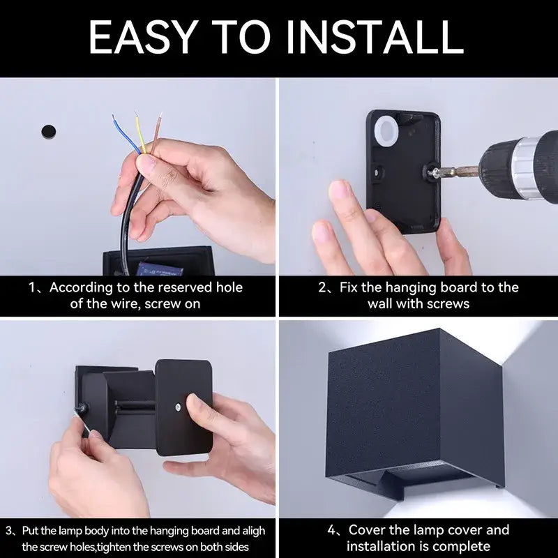 Modern black square led wall light bedroom waterproof decor
